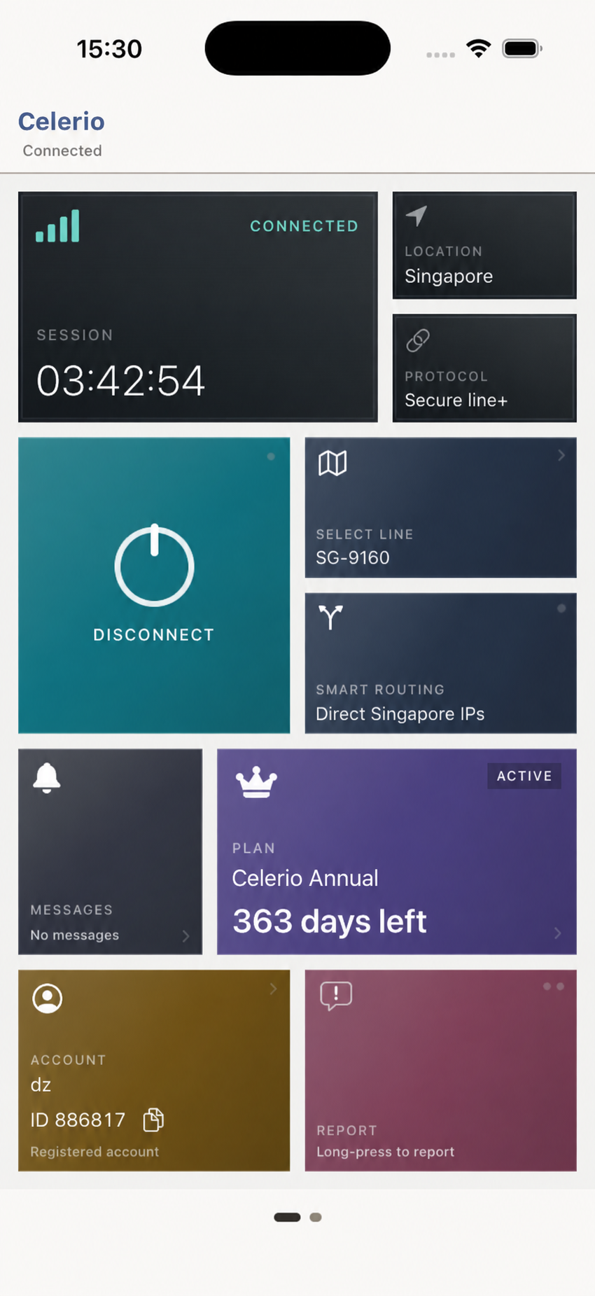 Celerio Connect board showing an active session